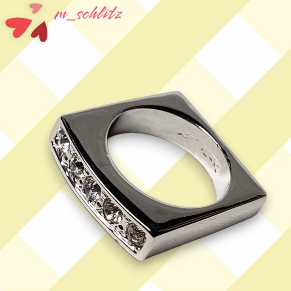 Camille Lucie Jewelry - NEW - Camille Lucie Rhodium Plated Square Ring with CZ Embedded Gemstones